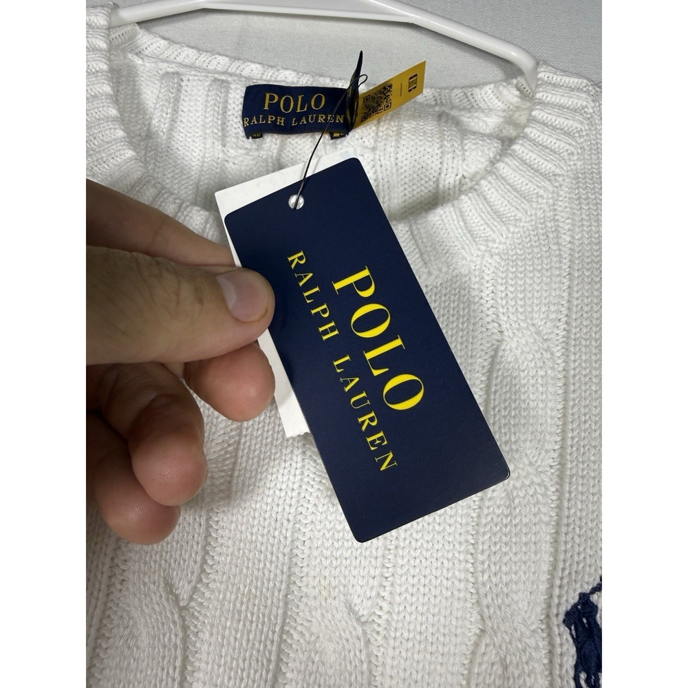 NWT Polo Ralph Lauren Sweater Women's Large White Cotton Cable Knit Crew Neck - Picture 5 of 10